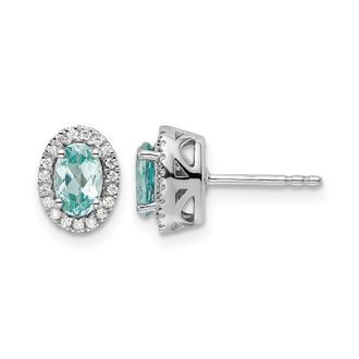 Diamond2Deal 14k White Gold 1/10 Ct Lab Grown Diamond and Lab Created Paraiba Stud Earrings