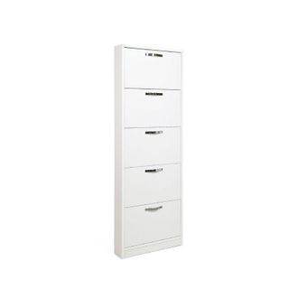 OEM Zapatero Slim De Fresno Blanco En Madera De Melamina 5 Solapas 180x65x15 Cm