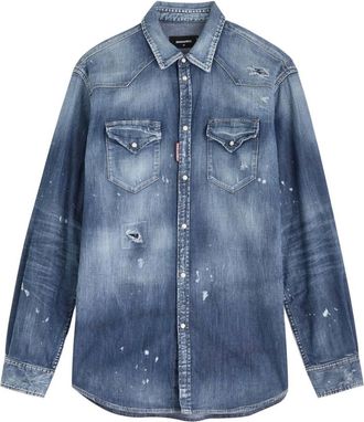 Dsquared2 Mens Dsquared2 Cool Guy Western Shirt Navy Blue - Size: 42/Regular