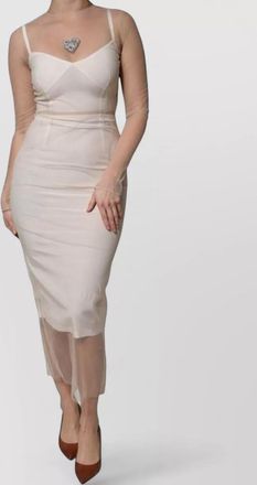 Dolce & Gabbana sheer tulle scoop neck long sleeve bodycon midi dress