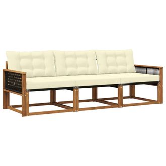 vidaXL Conjunto De Sof&aacute;s De Exterior Con Coj&iacute;n 3 Pcs Natural Y Crema Vidaxl