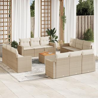 vidaXL Set Sof&aacute;s De Jard&iacute;n Con Cojines 13 Pzas Rat&aacute;n Sint&eacute;tico Beige Vidaxl