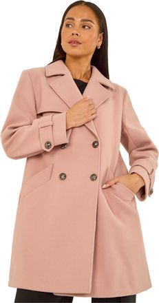 Roman Womens Petite Double Breasted Collared Peacoat - Pink - Size 12 UK