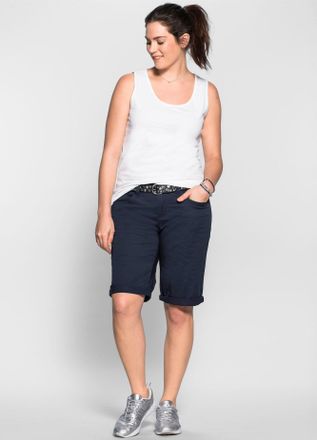 Sheego Bermudas SHEEGO, Damen, Gr. 44, Normalgr&ouml;ssen, blau (marine), 97% Baumwolle, 3% Elasthan, unifarben, Hosen Bermudas