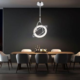 Globo Lighting Lampada a sospensione a led lampada a sospensione lampada da tavolo da pranzo design leggero lampada da soggiorno cromata, anello mobile, 24W