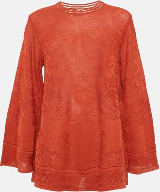 M Missoni Orange Knit Long Sleeve Crewneck Sweatshirt