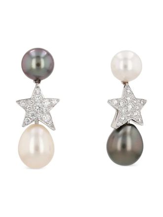 Chanel 2010s pearl diamond stars earrings - women - White Gold/Pearl/Diamond - One Size - Silver