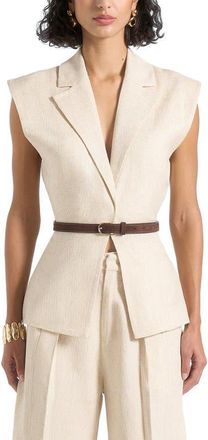 Mani&egrave;re De Voir Linda Linen Wide Shoulder Cinched Waistcoat in Natural at Nordstrom, Size 12