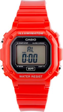 Casio Small Cube Quartz 50m Waterproof Strap Mineral Glass Lens Resin Strap Watch Red Digital F-108WHC-4ACF