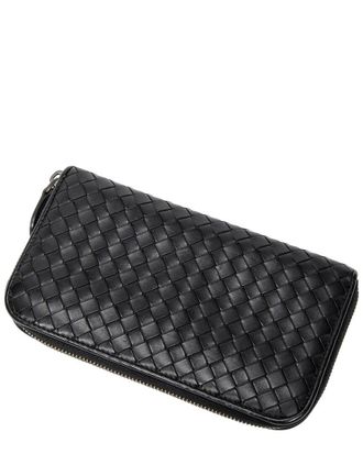 Bottega Veneta Black Intrecciato Leather Zip Around Wallet (Authentic Pre- Loved)