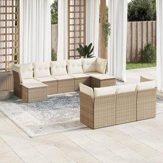 vidaXL Juego De Sof&aacute;s Jard&iacute;n Con Cojines Beige 10 Pzas Rat&aacute;n Sint&eacute;tico Vidaxl