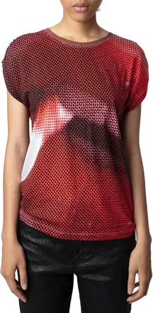 Zadig&Voltaire Adele Bouche Graphic Muscle T-Shirt in Red Multicolor at Nordstrom, Size Small