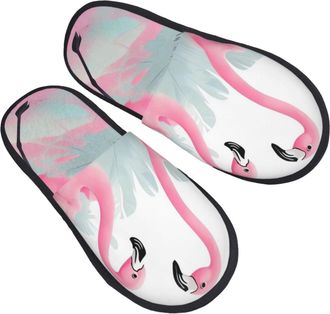 Generic Cotton Slippers Pink Flamingo Printed With Mute Sole Shoes Soft Slippers For Big Kid Hotel Adult L