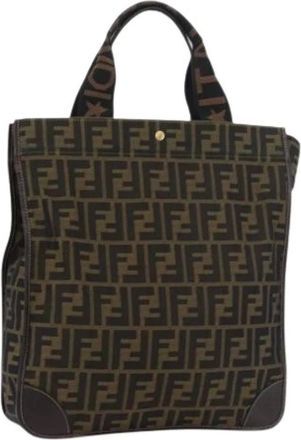 Fendi Pre-owned Tote Bags, female, Brown, Size: ONE SIZE Pre-owned Vintage Zucca Canvas Tote Bag
