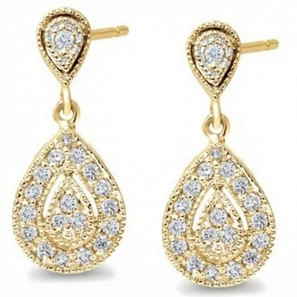 Pompeii3 1/2Ct Diamond Pear Shape Dangle Earrings 5/8 Tall Screw Back
