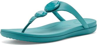 FitFlop Solay Glossy-Disc Toe-Post Sandals Womens Wedge Shoes Teal : 10 M (B), Synthetic