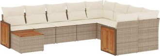 vidaXL Juego De Sof&aacute;s Jard&iacute;n Con Cojines Beige 10 Pzas Rat&aacute;n Sint&eacute;tico Vidaxl