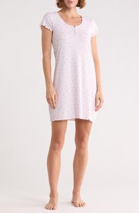 Laura Ashley Ribbed Short Sleeve Nightgown in Pink Roses at Nordstrom Rack, Size X-Large