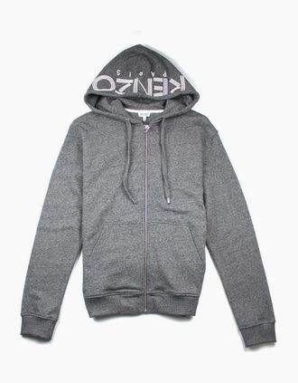 Kenzo Mens Kenzo Zip Up Hood Logo Hoody Grey - Size: 38