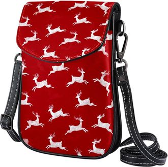 Generic Small Leather Crossbody Bags for Women, Red Reindeer Casual Phone Purse Shoulder Bag Sling Bag with Adjustable Strap, for Shopping Hiking Daily Use