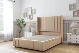 Sloomy Camden Plush Divan Base No Drawers - 54 Wing Headboard-Footboard in Stone | Size: Double