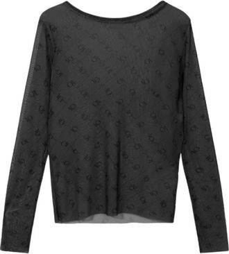 10 Days Top a maniche lunghe in mesh con monogramma - - Tops - Donna - Grigio - M