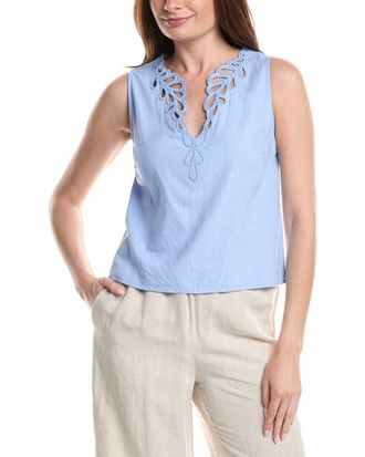 Ellen Tracy Embroidered Linen-Blend Tank Top
