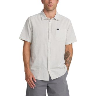 Rvca Thatll Do Seersucker Short Sleeve Button-Up Shirt in Monument at Nordstrom, Size Xx-Large