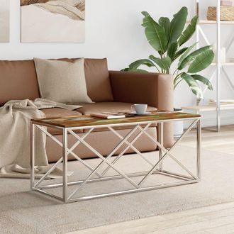 vidaXL Vidaxl - Mesa De Centro Acero Inoxidable Y Madera Maciza Reciclada