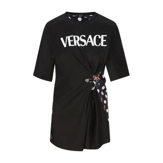 Versace Tunics, female, Black, Size: 2XS Butterfly-print Safety-pin T-shirt