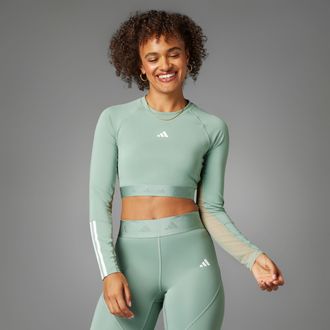adidas Funktionsshirt ADIDAS PERFORMANCE HYPERGLAM TRAINING CROPPED LONGSLEEVE, Damen, Gr. XXL, gr&uuml;n (silber gr&uuml;n, wei&szlig;), Obermaterial: 83% Polyester, 17% El