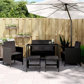 vidaXL Vidaxl - Set Comedor De Jard&iacute;n 6 Pzas Con Cojines Rat&aacute;n Sint&eacute;tico Negro