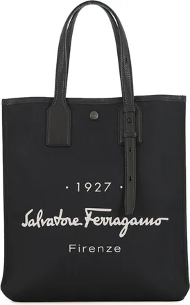 Ferragamo Black Canvas Handbag Tote Bag (Pre-Owned)