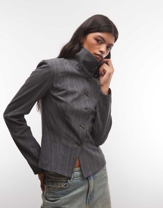 Weekday top a maniche lunghe con collo a imbuto in grigio m&eacute;lange a righe sottili