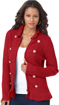 Roaman's Plus Size Military Inspired Ribbed Cardigan Sweater in Classic Red at Nordstrom, Size Large