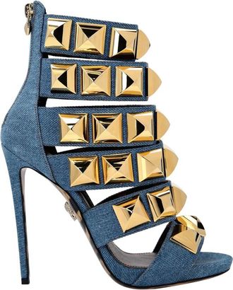 Philipp Plein Schoenen, Dames, Blauw, 38 EU, Denim, Denim Sandalen Hoge Hakken Studs