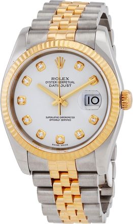Rolex Pre-owned Rolex Oyster Perpetual Automatic Chronometer Diamond White Dial Mens Watch 116233