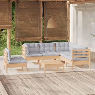 vidaXL Juego De Muebles De Jard&iacute;n 6 Pzas Y Cojines Madera Pino Gris Vidaxl