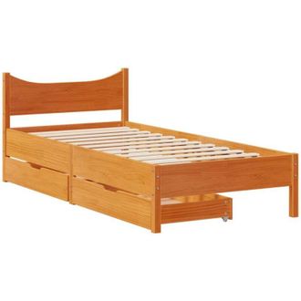 vidaXL Vidaxl Estructura Cama Con Cajones Madera Maciza Pino Marr&oacute;n 90x200 Cm