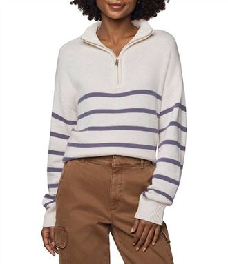 Splendid Georgie Stripe Quarter Zip Sweater In Oak/eggplant