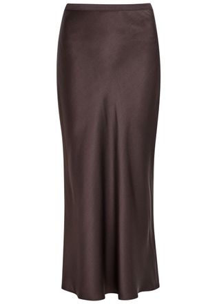 Anine Bing Bar Silk Midi Skirt - Dark Brown - S (UK8-10 / S)