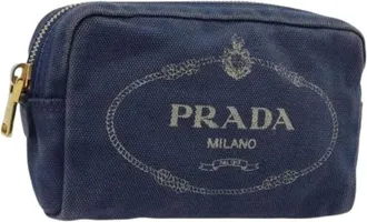 Prada Pre-owned Mini Bags, female, Blue, Size: ONE SIZE Pre-owned Vintage Canvas Mini Pouch
