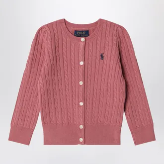 Polo Ralph Lauren Cardigan rosa in cotone a trecce sottili