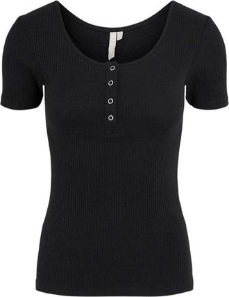 Pieces Katoenen Casual Top met Ronde Hals - Dames - T-shirts - Zwart - XL - Katoen - Tops