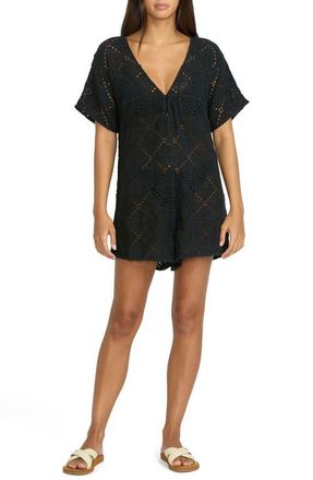 Volcom Go Barefoot Open Stitch Cover-Up Romper in Black at Nordstrom, Size Large