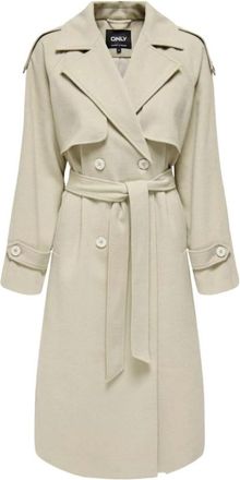 Only Witte Trenchcoat met dubbele rij knopen - Dames - Trenchcoats - Wit - M - Polyester - Jassen