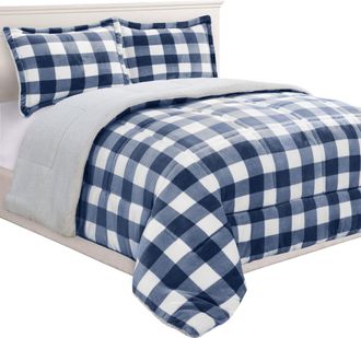 Elegant Comfort 3-Piece Buffalo Micro-Suede Reversible Sherpa - Lodge-Plaid Pattern Comforter Set