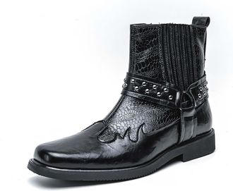 Generic Mens Slip-On Winter Chelsea Boots, Round Toe with Buckle Decoration, Easy-to-Wear Ankle Boots, Stylish Waterproof Motorcycle Walking Shoes.,Black,12.5