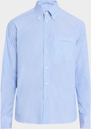 Valentino Garavani Mens Micro-Striped Poplin Sport Shirt