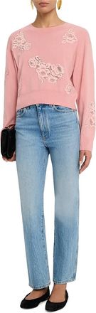 LoveShackFancy Lazuli Cashmere-Blend Lace Sweater In Quartz